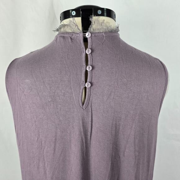 Paper + Tee Sleeveless Blouse Women's 2X Purple Lace V Neck Trim Ruffles Buttons - Picture 3 of 16
